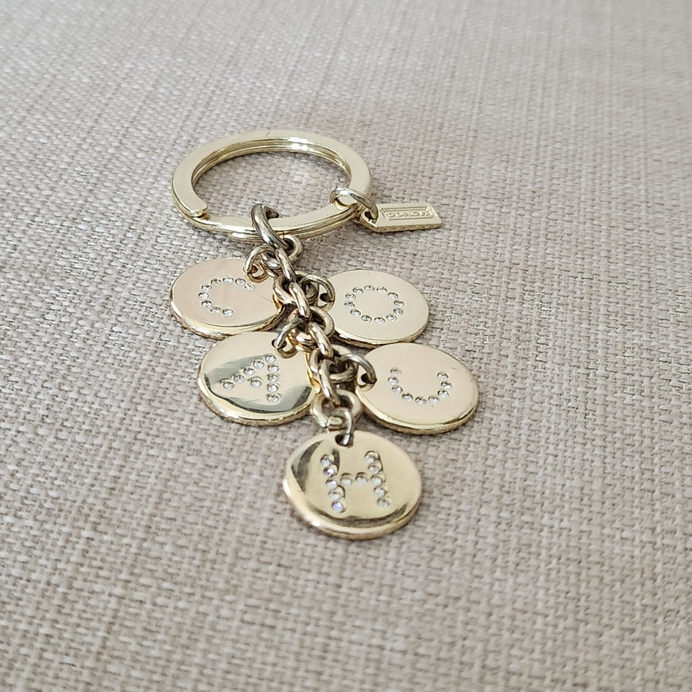 Rare Vintage Coach Gold Keychain Bag Charm with Crystal Accents - Picture 8 of 9